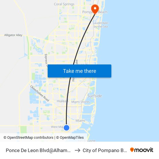 Ponce De Leon Blvd@Alhambra Cir to City of Pompano Beach map