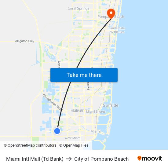 Miami Intl Mall (Td Bank) to City of Pompano Beach map