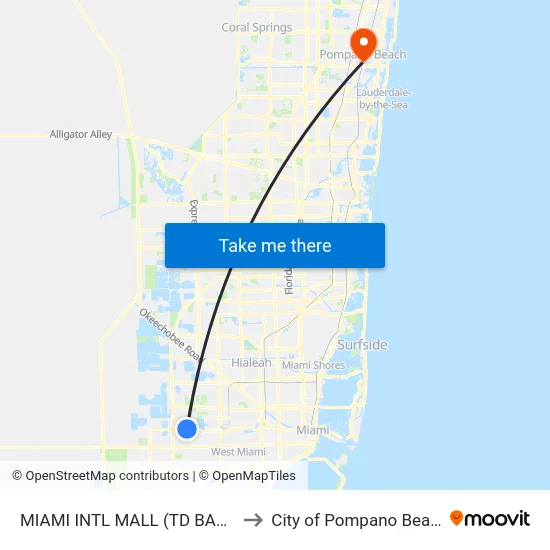 Miami Intl Mall (Td Bank) to City of Pompano Beach map