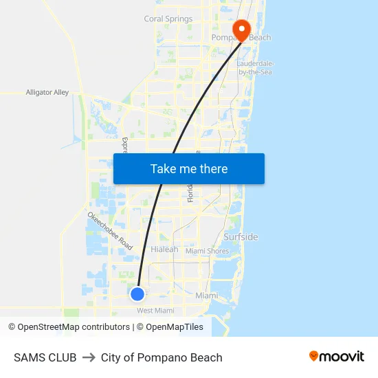 Sams Club to City of Pompano Beach map