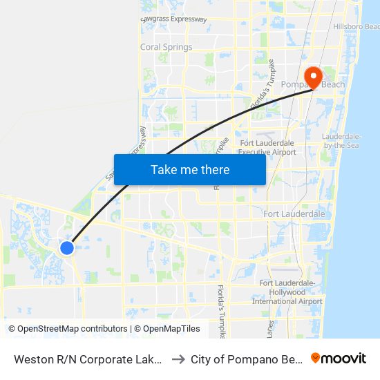 Weston R/N Corporate Lakes B to City of Pompano Beach map