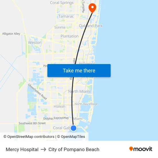 Mercy Hospital to City of Pompano Beach map