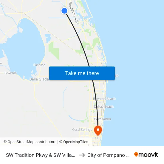 SW Tradition Pkwy & SW Village Point to City of Pompano Beach map