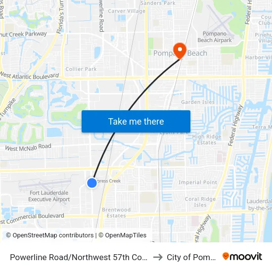Powerline Road/Northwest 57th Court - (Cypress Creek Tri-Rail) to City of Pompano Beach map