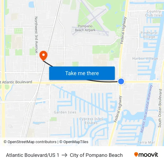 Atlantic Boulevard/US 1 to City of Pompano Beach map