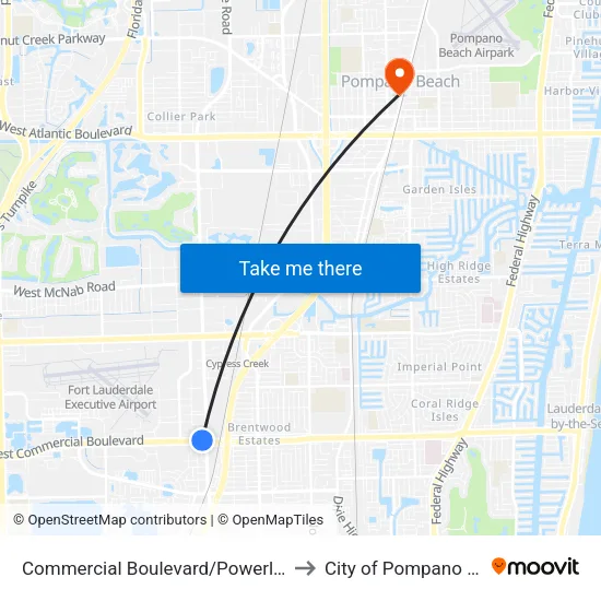 Commercial Boulevard/Powerline Road to City of Pompano Beach map