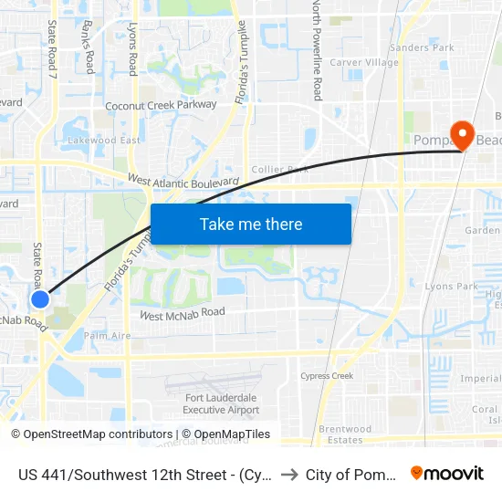 US 441/Southwest 12th Street - (Cypress Lakes Town Center) to City of Pompano Beach map