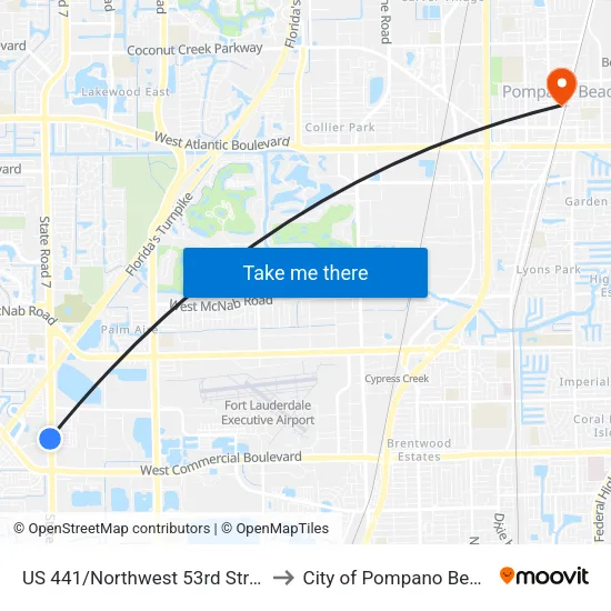 US 441/Northwest 53rd Street to City of Pompano Beach map
