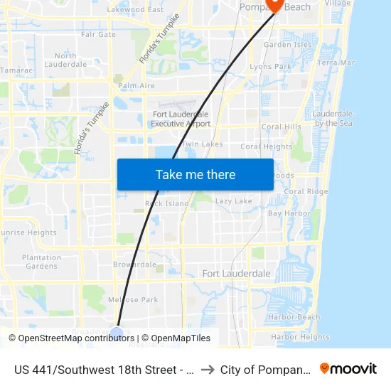 US 441/Southwest 18th Street - (Gunther Kia) to City of Pompano Beach map