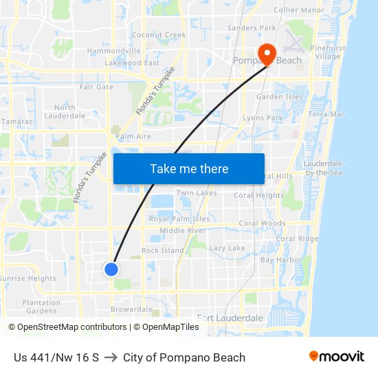 US 441/NW 16 S to City of Pompano Beach map