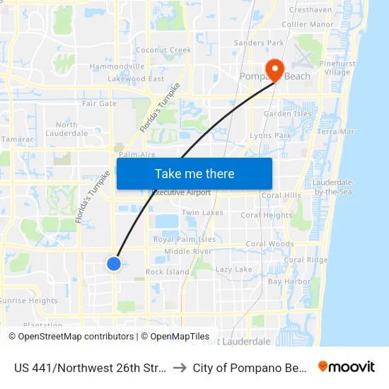 US 441/Northwest 26th Street to City of Pompano Beach map