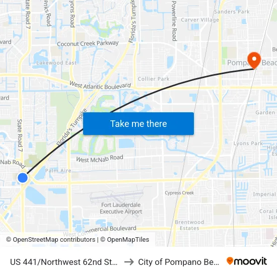 US 441/Northwest 62nd Street to City of Pompano Beach map