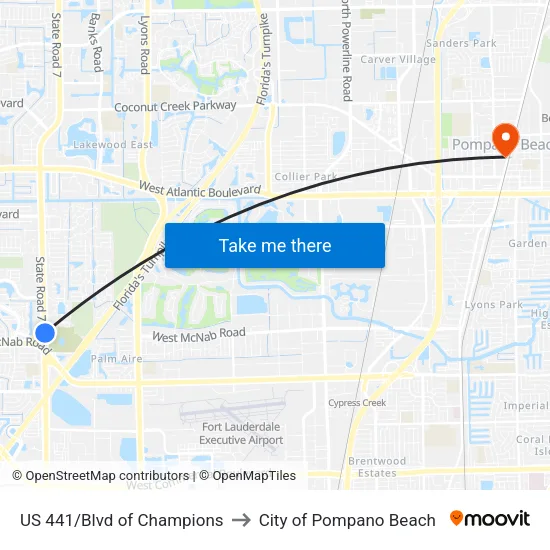 US 441/Blvd of Champions to City of Pompano Beach map