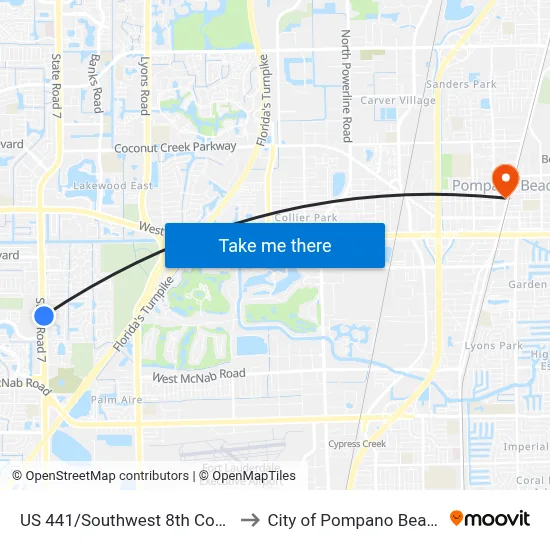 US 441/Southwest 8th Court to City of Pompano Beach map