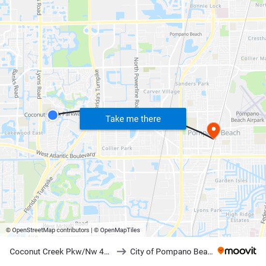 Coconut Creek Pkw/Nw 43 A to City of Pompano Beach map