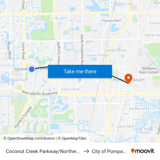 Coconut Creek Parkway/Northwest 43rd Avenue to City of Pompano Beach map