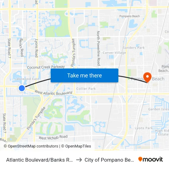 Atlantic Boulevard/Banks Road to City of Pompano Beach map