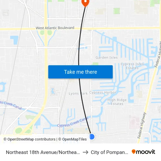 Northeast 18th Avenue/Northeast 60th Street to City of Pompano Beach map