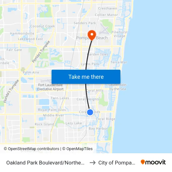 Oakland Park Boulevard/Northeast 16th Avenue to City of Pompano Beach map