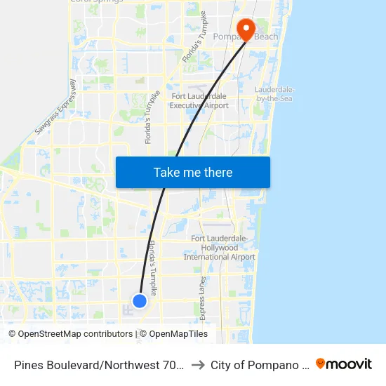 Pines Boulevard/Northwest 70th Avenue to City of Pompano Beach map