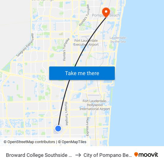 Broward College Southside Stop to City of Pompano Beach map