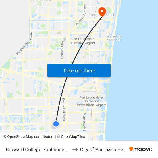 Broward College Southside Stop to City of Pompano Beach map