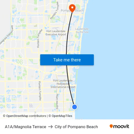 A1A/Magnolia Terrace to City of Pompano Beach map