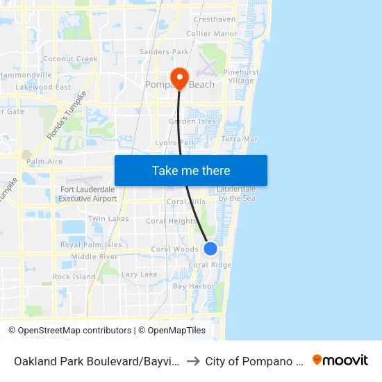 Oakland Park Boulevard/Bayview Drive to City of Pompano Beach map
