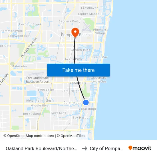 Oakland Park Boulevard/Northeast 27th Avenue to City of Pompano Beach map