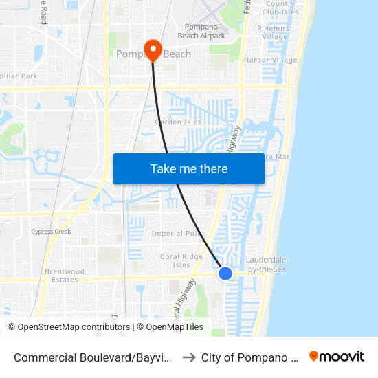 Commercial Boulevard/Bayview Drive to City of Pompano Beach map