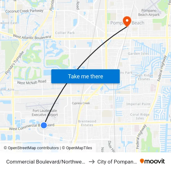 Commercial Boulevard/Northwest 21st Avenue to City of Pompano Beach map