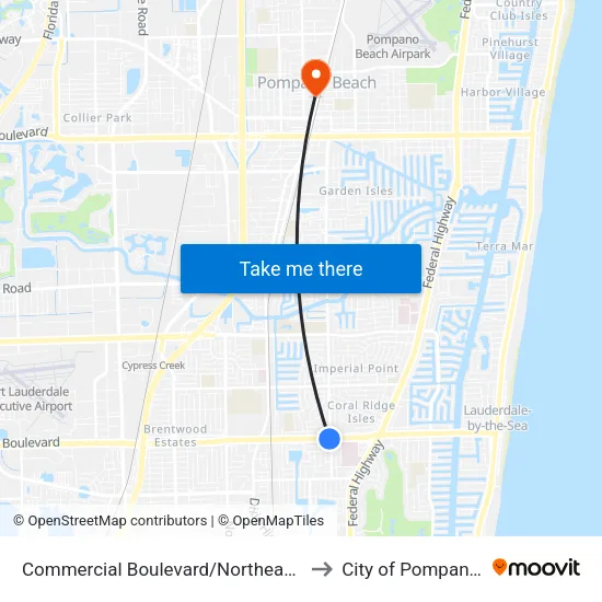 Commercial Boulevard/Northeast 18th Avenue to City of Pompano Beach map