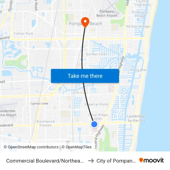 Commercial Boulevard/Northeast 19th Avenue to City of Pompano Beach map