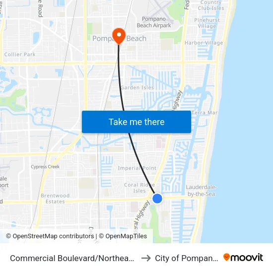 Commercial Boulevard/Northeast 25th Avenue to City of Pompano Beach map