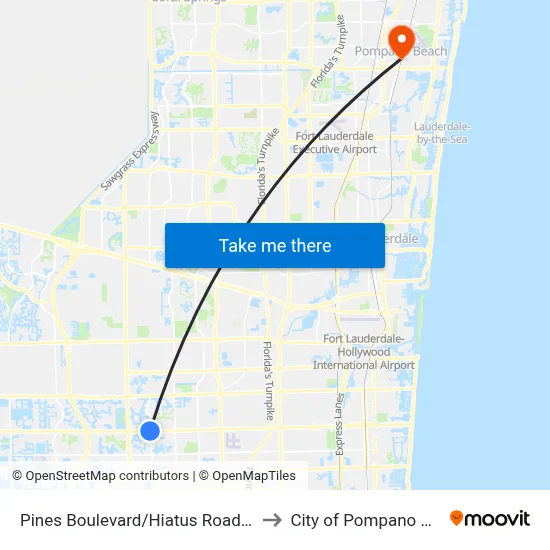 Pines Boulevard/Hiatus Road (West) to City of Pompano Beach map