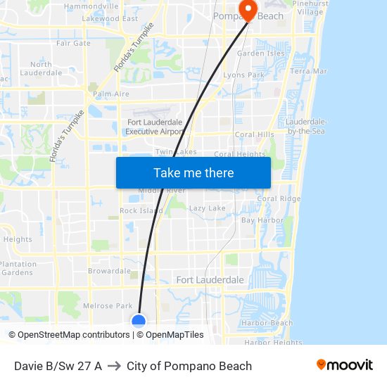 DAVIE B/SW 27 A to City of Pompano Beach map