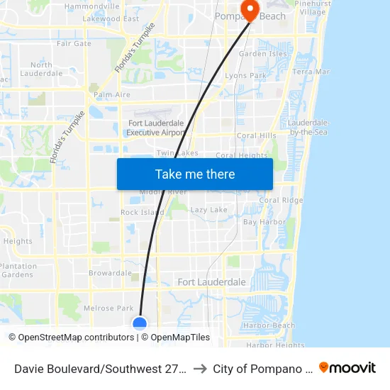 Davie Boulevard/Southwest 27th Avenue to City of Pompano Beach map