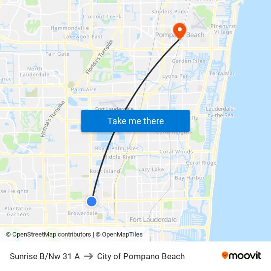Sunrise B/Nw 31 A to City of Pompano Beach map