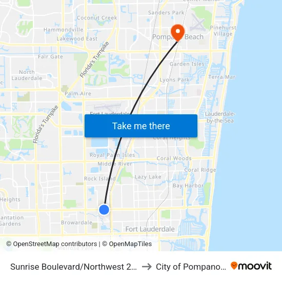 Sunrise Boulevard/Northwest 24th Avenue to City of Pompano Beach map