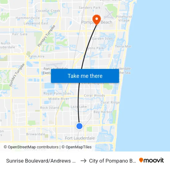 Sunrise Boulevard/Andrews Avenue to City of Pompano Beach map