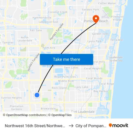 Northwest 16th Street/Northwest 43rd Terrace to City of Pompano Beach map