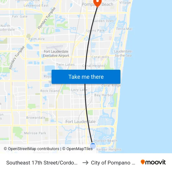 Southeast 17th Street/Cordova Road to City of Pompano Beach map