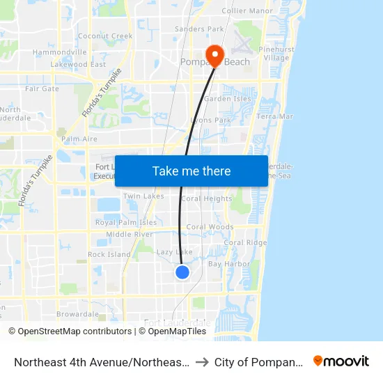 Northeast 4th Avenue/Northeast 16th Street to City of Pompano Beach map