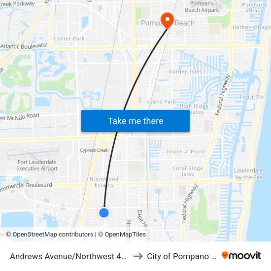 Andrews Avenue/Northwest 43rd Street to City of Pompano Beach map