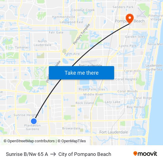 SUNRISE B/NW 65 A to City of Pompano Beach map