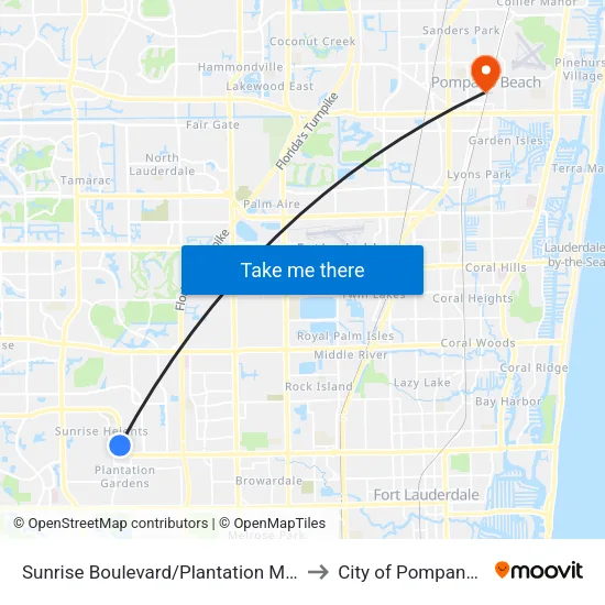 Sunrise Boulevard/Plantation Middle School to City of Pompano Beach map