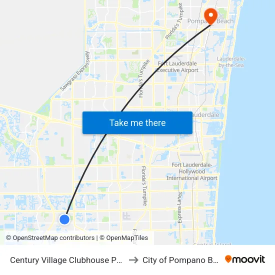 Century Village Clubhouse Parking to City of Pompano Beach map