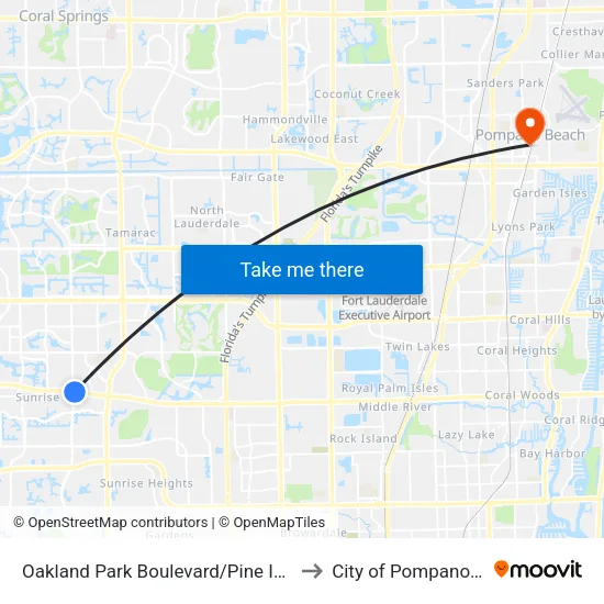 Oakland Park Boulevard/Pine Island Road to City of Pompano Beach map