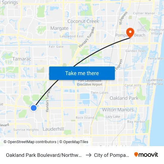 Oakland Park Boulevard/Northwest 64th Avenue to City of Pompano Beach map