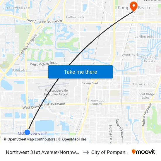 Northwest 31st Avenue/Northwest 39th Street to City of Pompano Beach map